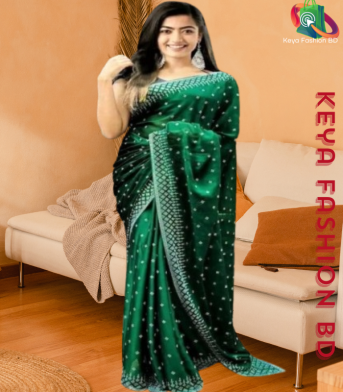 এক্সক্লুসিভ ইন্ডিয়ান ইন্ডিয়ান বিচিত্রা সিল্ক সবুজ এমব্রয়ডারি কাজ করা পার্টি শাড়ি