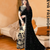 এক্সক্লুসিভ ইন্ডিয়ান ওয়েটলেস জর্জেট  কালো/বিস্কিট  এমব্রয়ডারি করা পার্টি শাড়ি