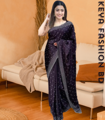 এক্সক্লুসিভ ইন্ডিয়ান ইন্ডিয়ান বিচিত্রা সিল্ক কালো এমব্রয়ডারি কাজ করা পার্টি শাড়ি