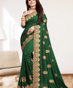 এক্সক্লুসিভ ইন্ডিয়ান ইন্ডিয়ান বিচিত্রা সিল্ক সবুজ এমব্রয়ডারি কাজ করা পার্টি শাড়ি