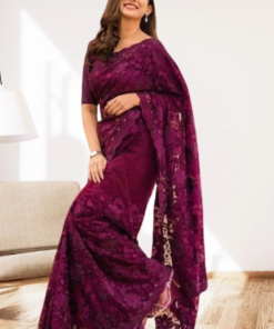 এক্সক্লুসিভ ইন্ডিয়ান ইন্ডিয়ান বিচিত্রা সিল্ক পার্পেল এমব্রয়ডারি কাজ করা পার্টি শাড়ি