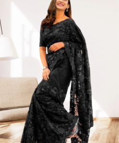 এক্সক্লুসিভ ইন্ডিয়ান বিচিত্রা সিল্ক কালো এমব্রয়ডারি কাজ করা পার্টি শাড়ি