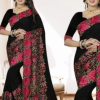 এক্সক্লুসিভ  ওয়েটলেস জর্জেট কালো এমব্রয়ডারি করা পার্টি শাড়ি