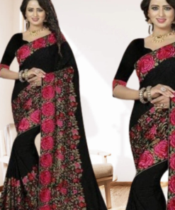 এক্সক্লুসিভ ইন্ডিয়ান ওয়েটলেস জর্জেট কালো এমব্রয়ডারি করা পার্টি শাড়ি
