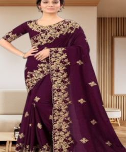 এক্সক্লুসিভ ইন্ডিয়ান ওয়েটলেস জর্জেট পার্পেল এমব্রয়ডারি করা পার্টি শাড়ি