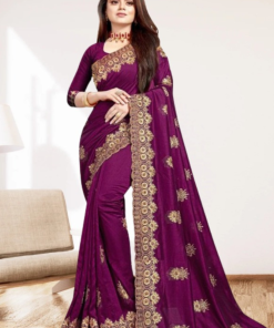 এক্সক্লুসিভ ইন্ডিয়ান বিচিত্রা সিল্ক পার্পেল এমব্রয়ডারি কাজ করা পার্টি শাড়ি