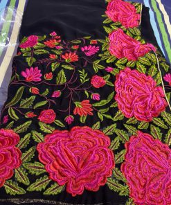 Alternative view of এক্সক্লুসিভ ইন্ডিয়ান ওয়েটলেস জর্জেট কালো এমব্রয়ডারি করা পার্টি শাড়ি