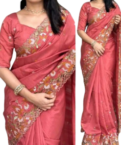 এক্সক্লুসিভ ইন্ডিয়ান বিচিত্রা সিল্ক মিষ্টি এমব্রয়ডারি কাজ করা পার্টি শাড়ি