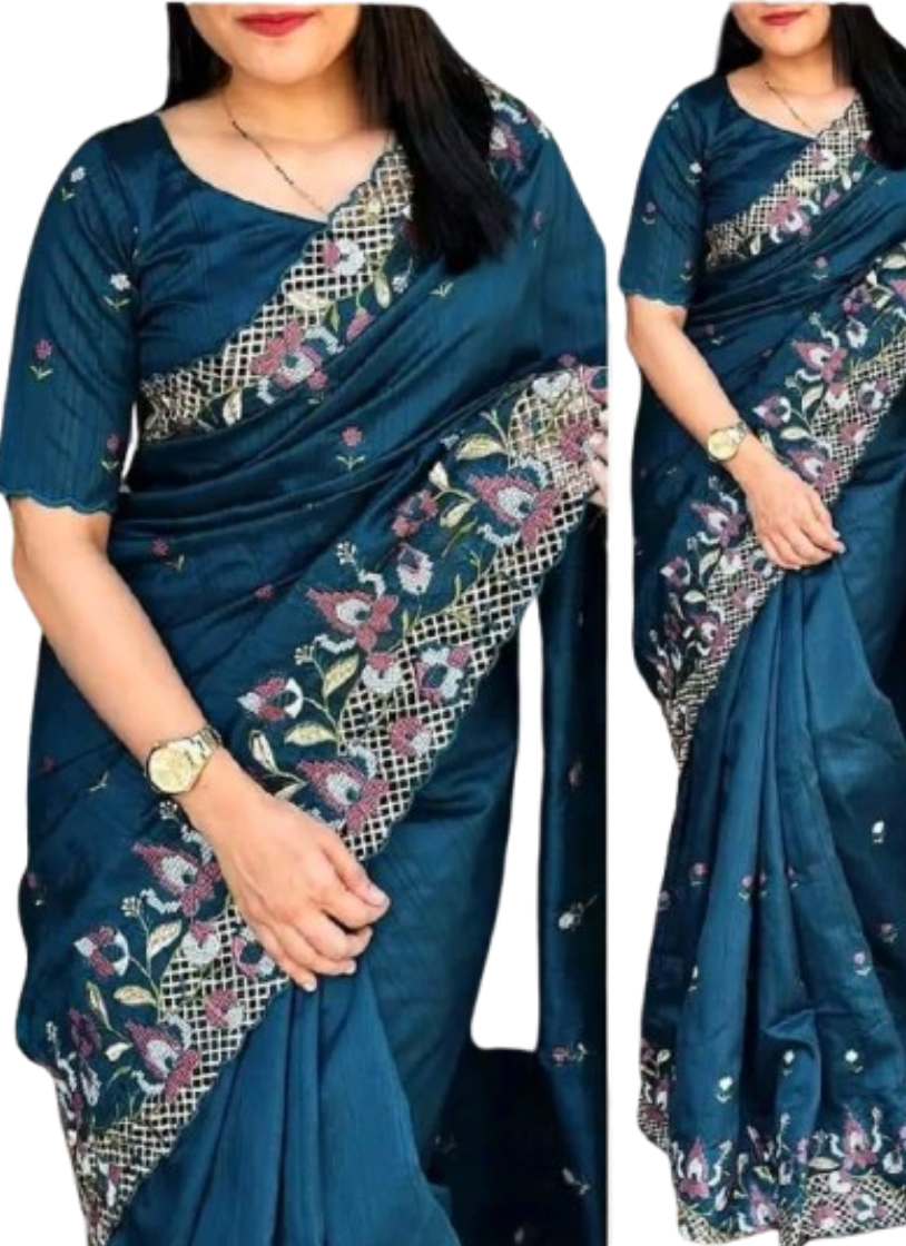 এক্সক্লুসিভ ইন্ডিয়ান বিচিত্রা সিল্ক টরে এমব্রয়ডারি কাজ করা পার্টি শাড়ি