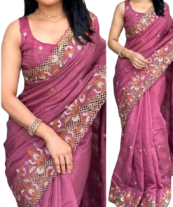 এক্সক্লুসিভ ইন্ডিয়ান বিচিত্রা সিল্ক পিয়াজ এমব্রয়ডারি কাজ করা পার্টি শাড়ি