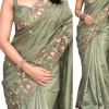 এক্সক্লুসিভ ইন্ডিয়ান বিচিত্রা সিল্ক ডাস্ট গ্রিন এমব্রয়ডারি কাজ করা পার্টি শাড়ি