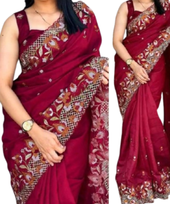 এক্সক্লুসিভ ইন্ডিয়ান বিচিত্রা সিল্ক মেরুন  এমব্রয়ডারি কাজ করা পার্টি শাড়ি