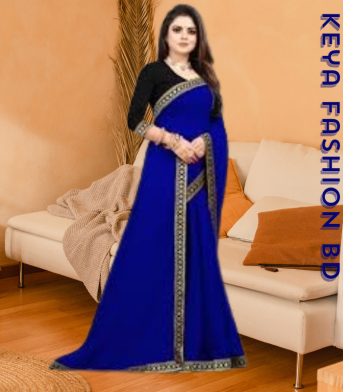 এক্সক্লুসিভ ইন্ডিয়ান ওয়েটলেস জর্জেট ব্লু প্যানেল এমব্রয়ডারি করা পার্টি শাড়ি