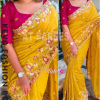 এক্সক্লুসিভ ইন্ডিয়ান বিচিত্রা সিল্ক হলুদ এমব্রয়ডারি কাজ করা পার্টি শাড়ি
