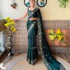 এক্সক্লুসিভ ইন্ডিয়ান সফট গ্রীন কালার অরগাঞ্জা ফেব্রিকের মধ্যে গর্জিয়াস সিকুয়েন্স এমব্রয়ডারি কাজ করা পার্টি শাড়ি
