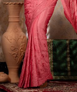 Alternative view of পিংক কালার ওয়েটলেস সফট চিনিগুড়া সিল্ক ফেব্রিক এমব্রয়ডারি কাজ করা পার্টি শাড়ি