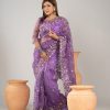 বেগুনী কালার ওয়েটলেস সফট অরগাঞ্জা ফেব্রিকের এমব্রয়ডারি করা পার্টি শাড়ি