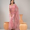 পিংক কালার ওয়েটলেস সফট অরগাঞ্জা ফেব্রিকের এমব্রয়ডারি করা পার্টি শাড়ি